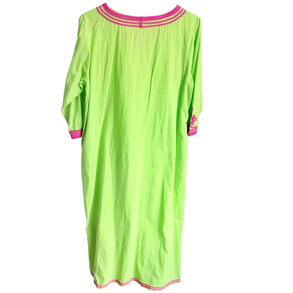 Gretchen Scott Maxi Dress M/L Boho Cottage Lime Green Pink Embroidered Cotton - Picture 7 of 10